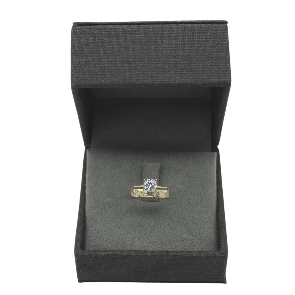 Inel Aur 14k Wedding Band cu Inimi si Piatra Zirconia