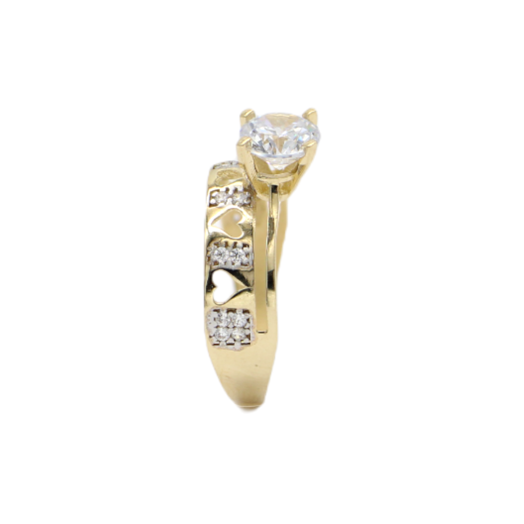 Inel Aur 14k Wedding Band cu Inimi si Piatra Zirconia