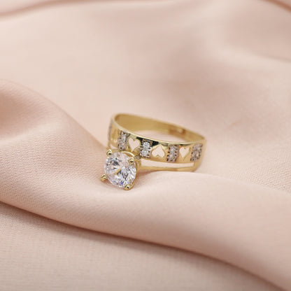 Inel Aur 14k Wedding Band cu Inimi si Piatra Zirconia