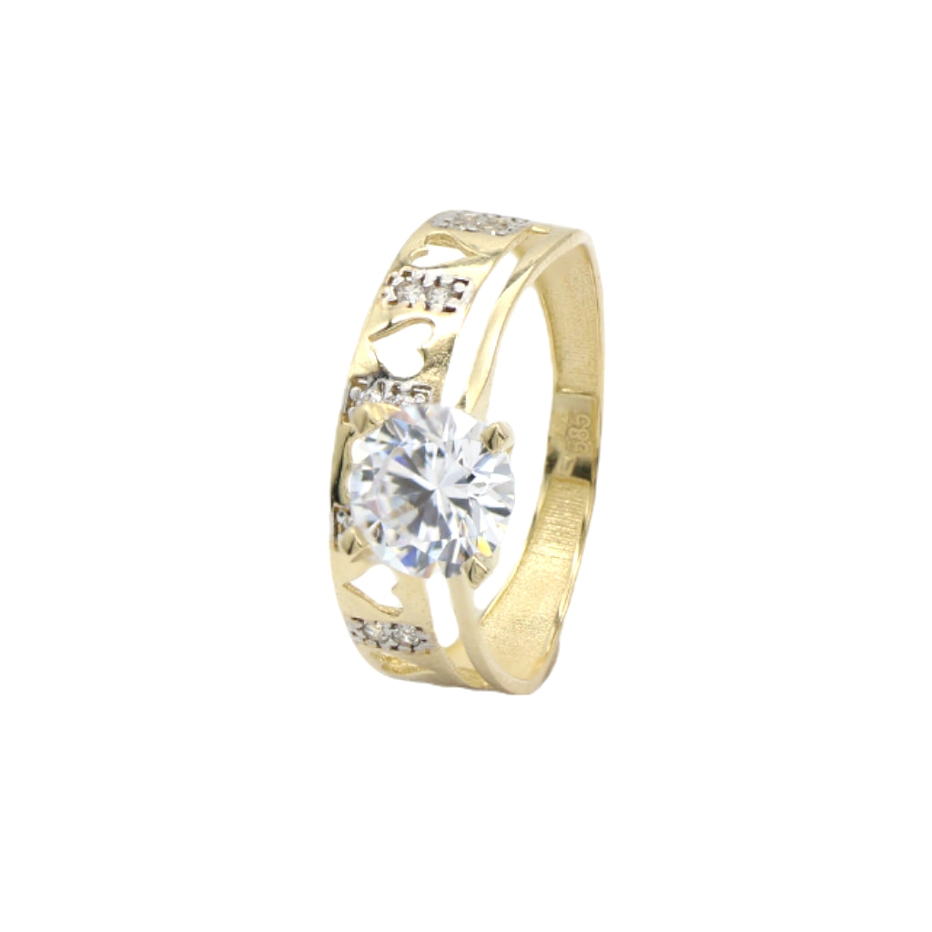 Inel Aur 14k Wedding Band cu Inimi si Piatra Zirconia