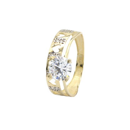 Inel Aur 14k Wedding Band cu Inimi si Piatra Zirconia