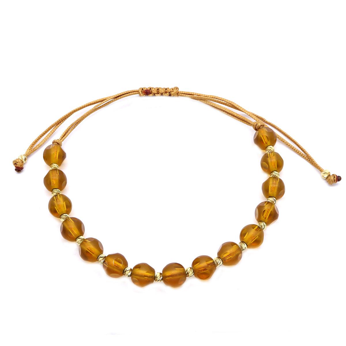 Bratara Aur 14k Snur cu Bile si Cristale Maro 6mm