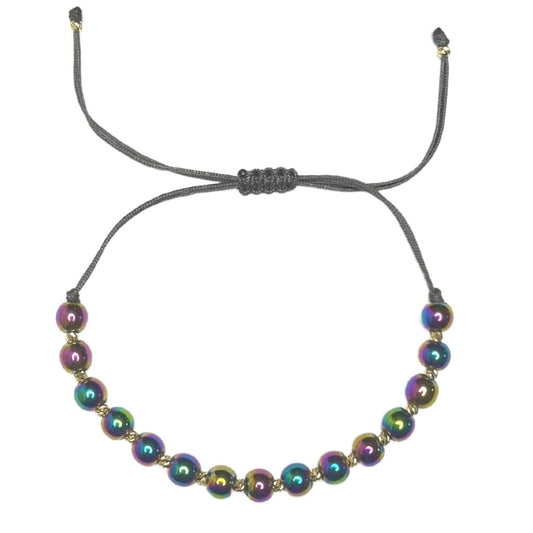 Bratara Snur cu Bile Aur 14k si Hematit Multicolor 5mm