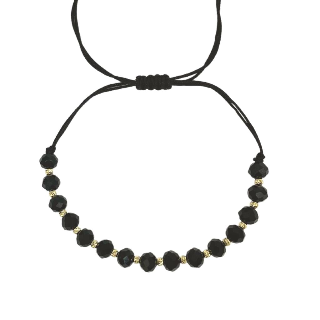 Bratara Snur cu Bile Aur 14k si Onix Negru Fatetat 6mm