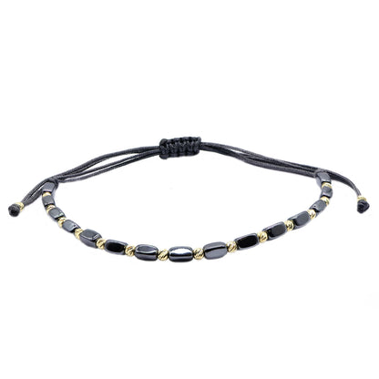 Bratara Snur Gri cu Bile de Aur 14k si Hematit 3mm