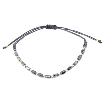 Bratara Snur Gri cu Bile de Aur 14k si Hematit 3mm