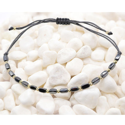 Bratara Snur Gri cu Bile de Aur 14k si Hematit 3mm