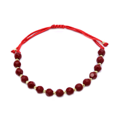 Martisor Bratara Aur 14k Snur cu Bile si Piatra Agat Rosie 5mm