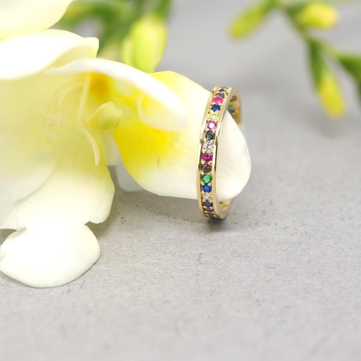 Inel Aur 14k cu Pietre Multicolore 3mm Eternity