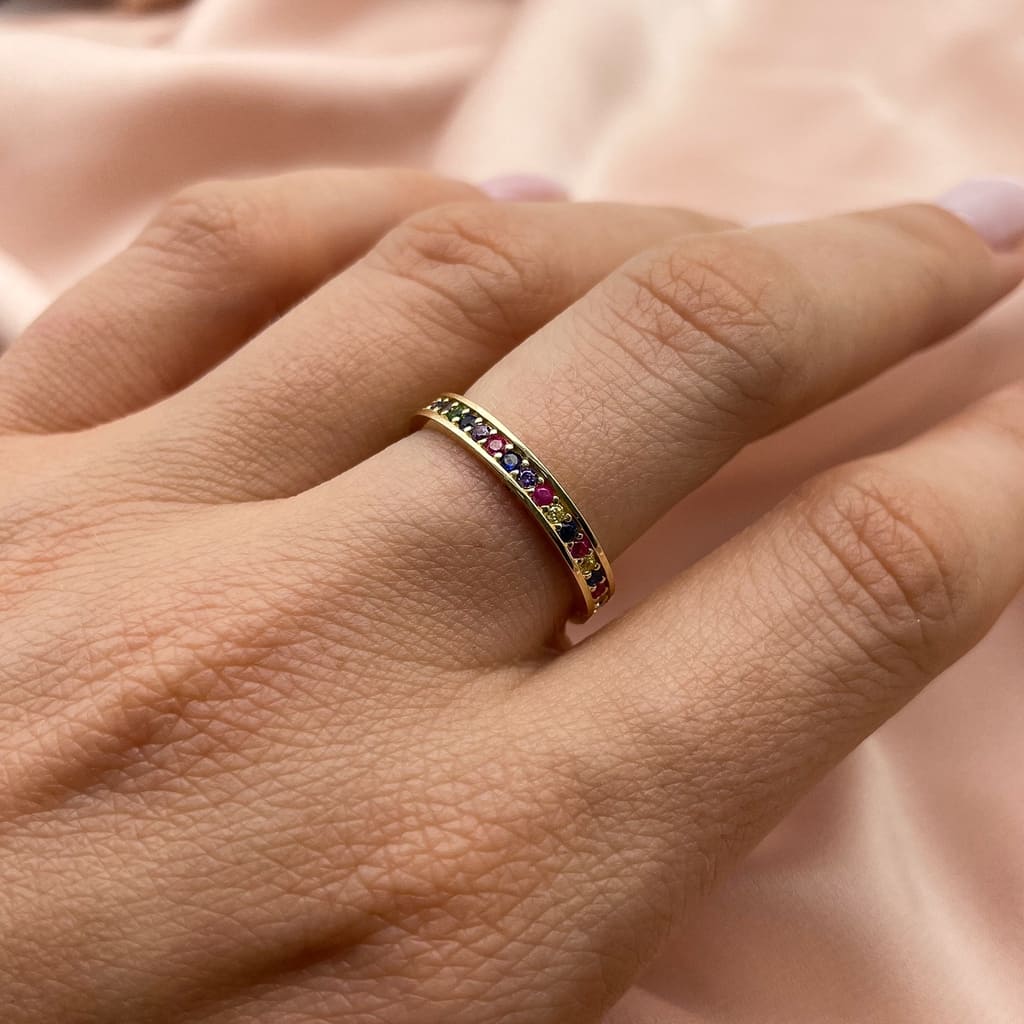 Inel Aur 14k cu Pietre Multicolore 3mm Eternity