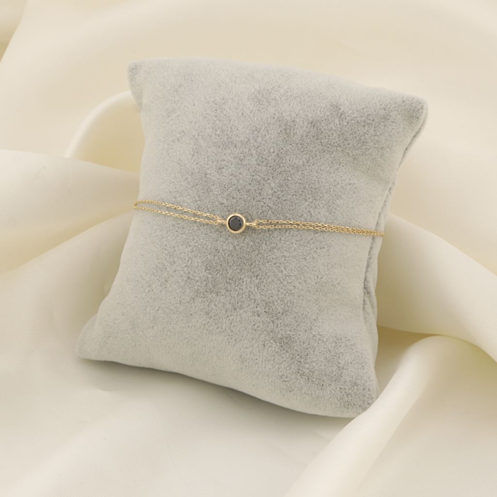 Bratara Aur 14k Minimalista cu Piatra Neagra