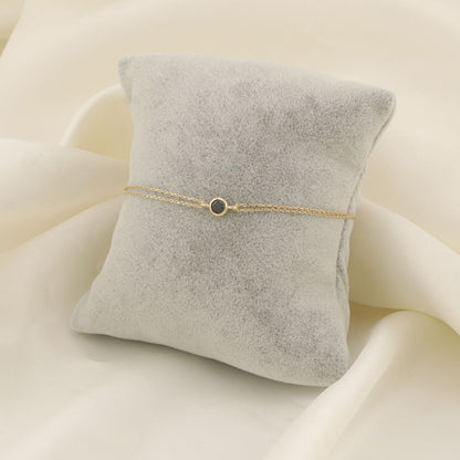 Bratara Aur 14k Minimalista cu Piatra Neagra