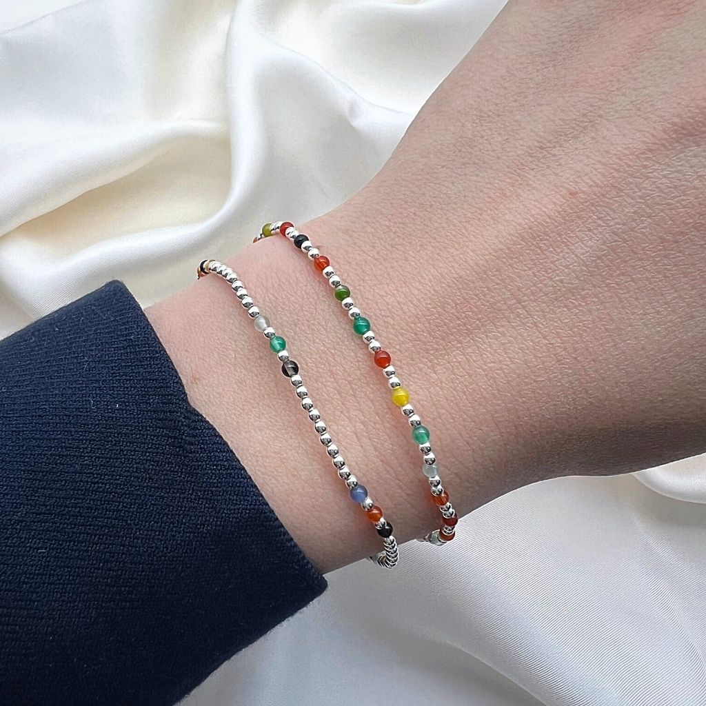 Bratara Elastica Argint cu Cristale Multicolore