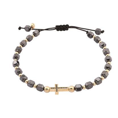 Bratara Snur Aur 14k Cruce cu Hematit Fatetat 6 mm