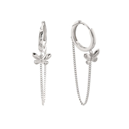 Cercei Argint Butterfly Chain Hoops