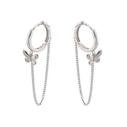 Cercei Argint Butterfly Chain Hoops