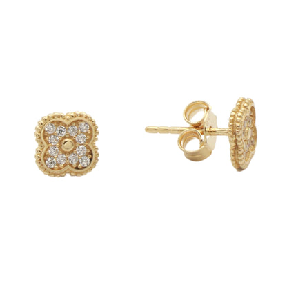 Cercei Aur 14k Floare cu Pietre Zirconia