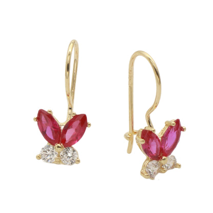 Cercei Copii Aur 14k Fluture cu Pietre Roz