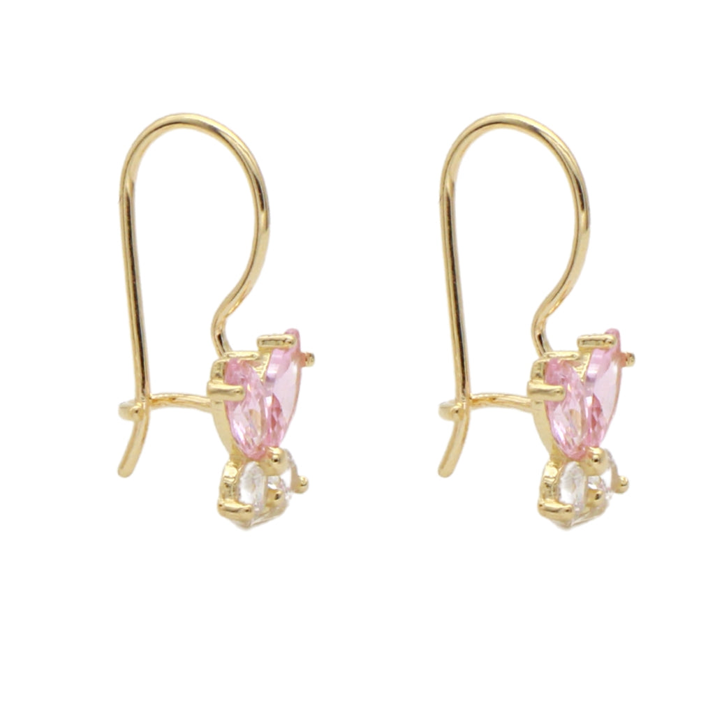 Cercei Copii Aur 14k Fluture cu Pietre Roz Deschis