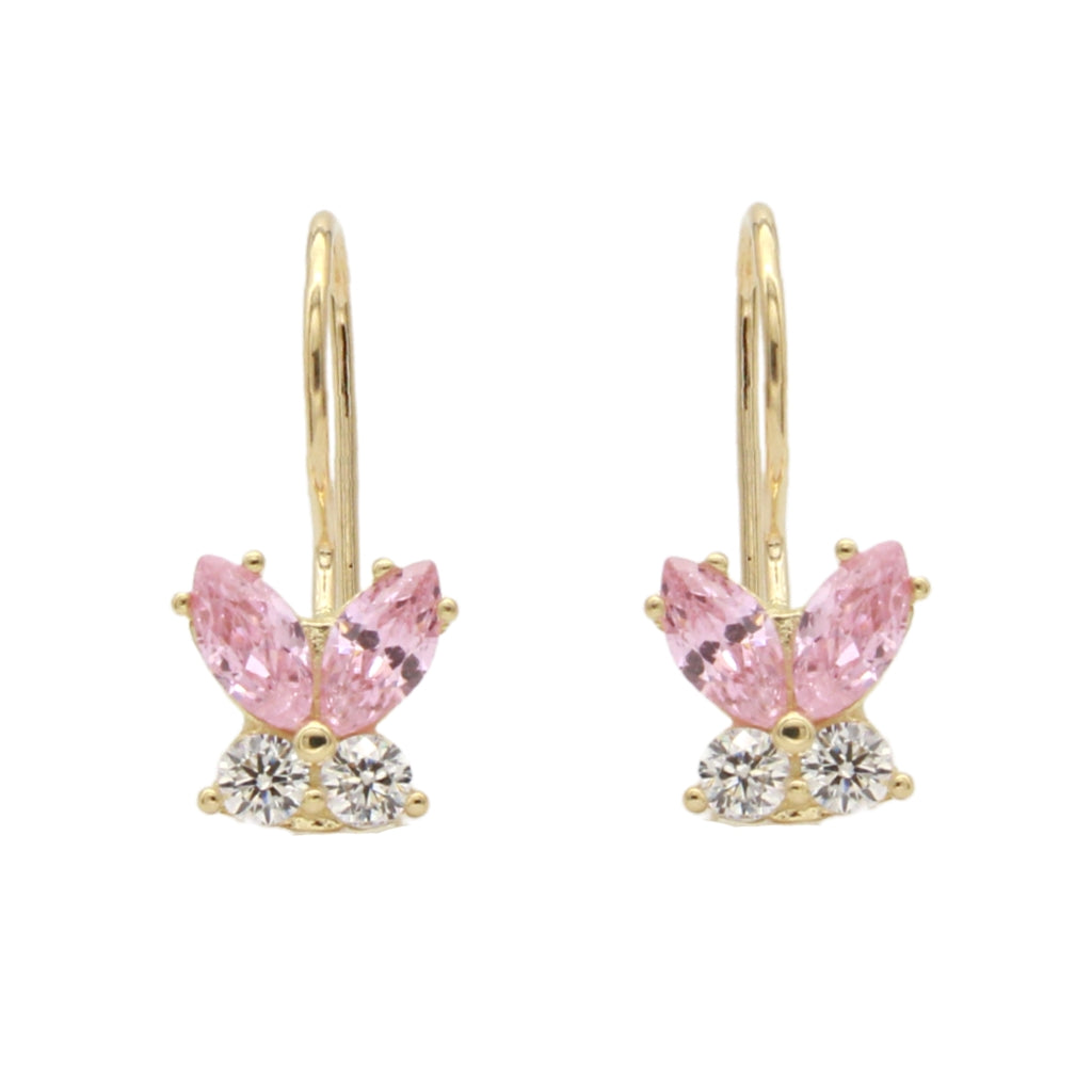 Cercei Copii Aur 14k Fluture cu Pietre Roz Deschis