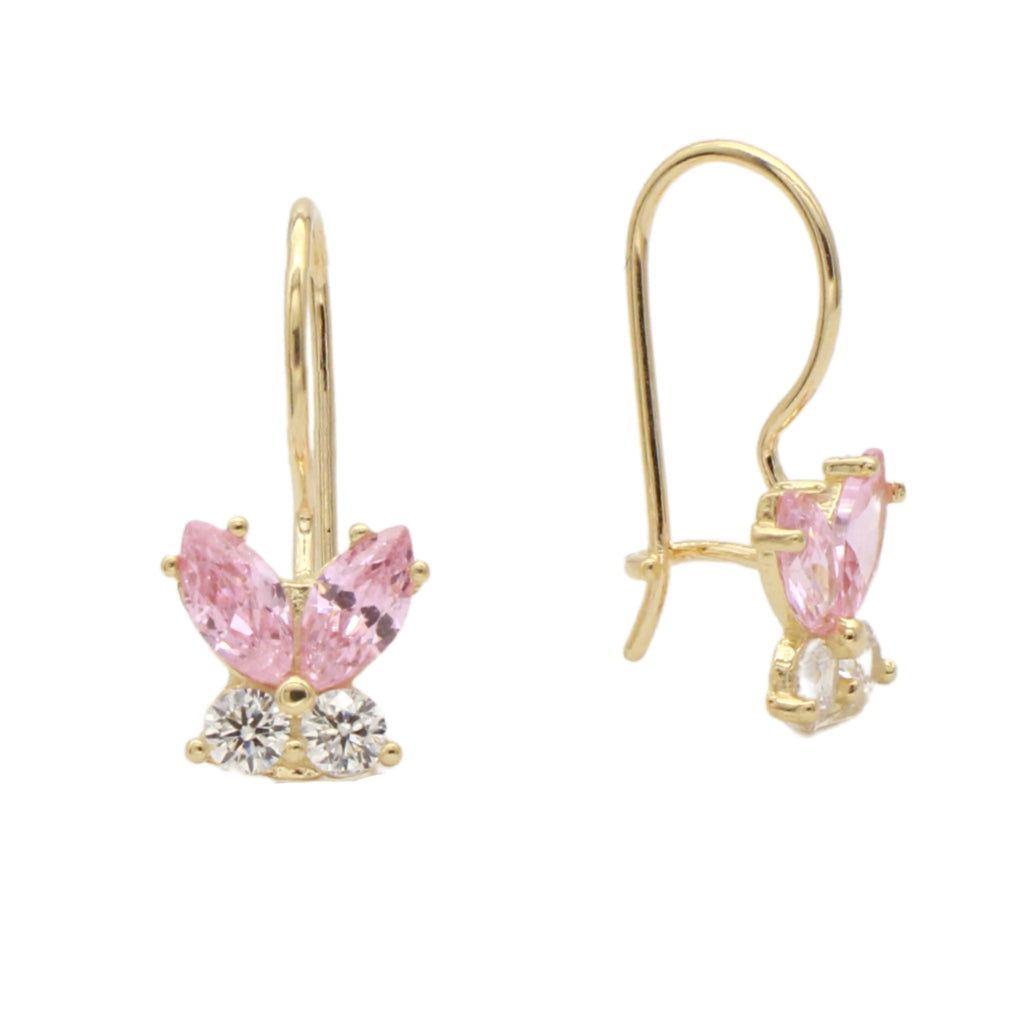 Cercei Copii Aur 14k Fluture cu Pietre Roz Deschis