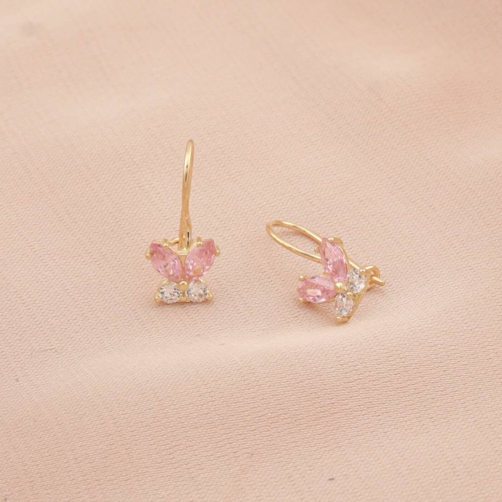 Cercei Copii Aur 14k Fluture cu Pietre Roz Deschis