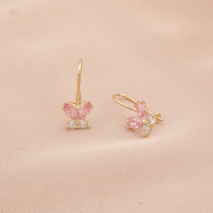 Cercei Copii Aur 14k Fluture cu Pietre Roz Deschis
