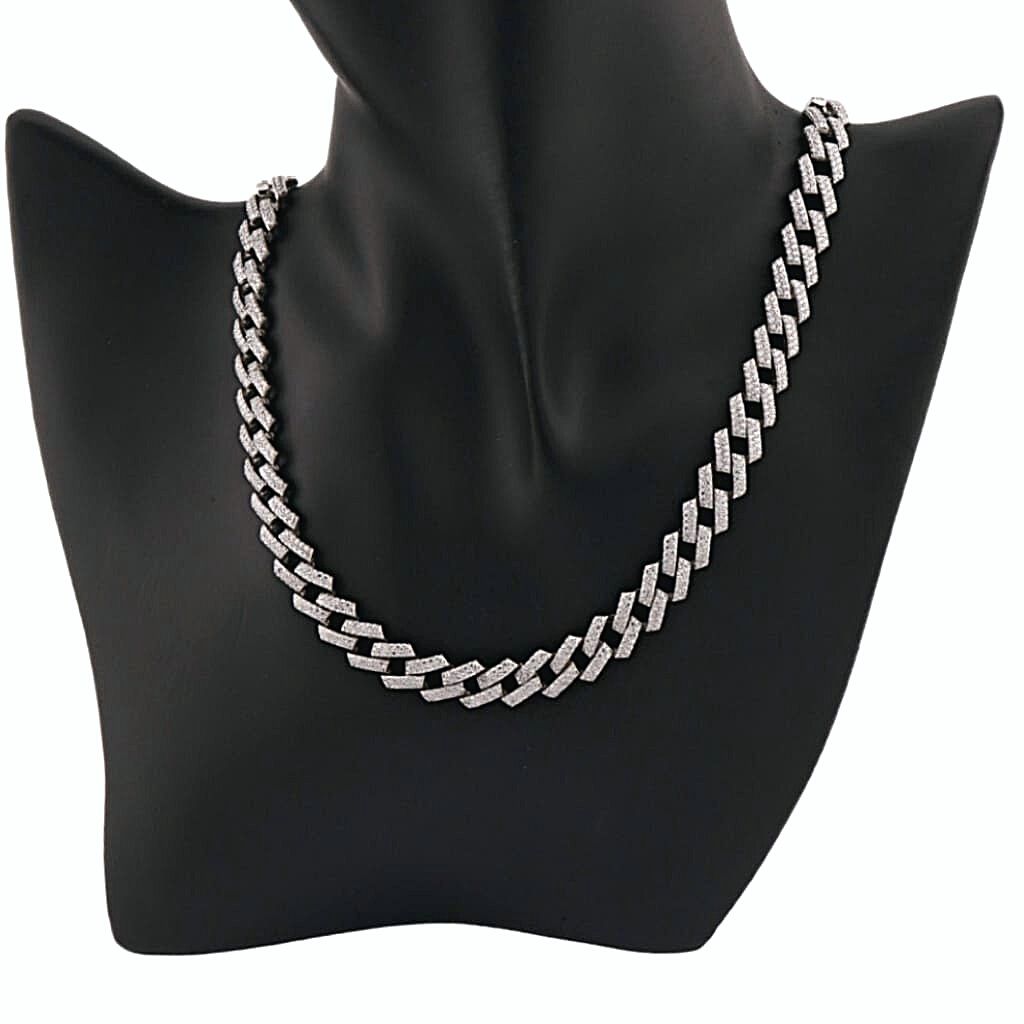 Lant Argint Cuban Link cu Pietre Zirconia