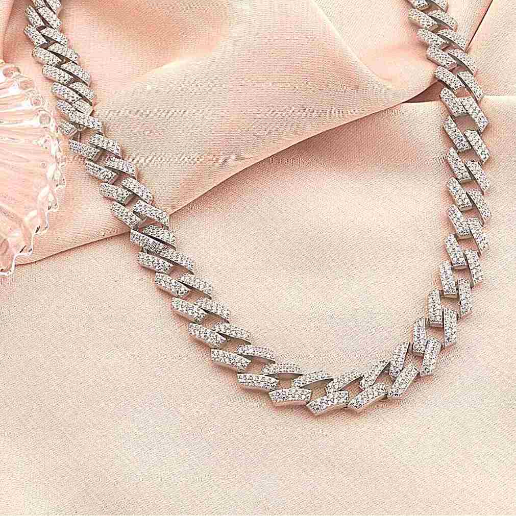 Lant Argint Cuban Link cu Pietre Zirconia