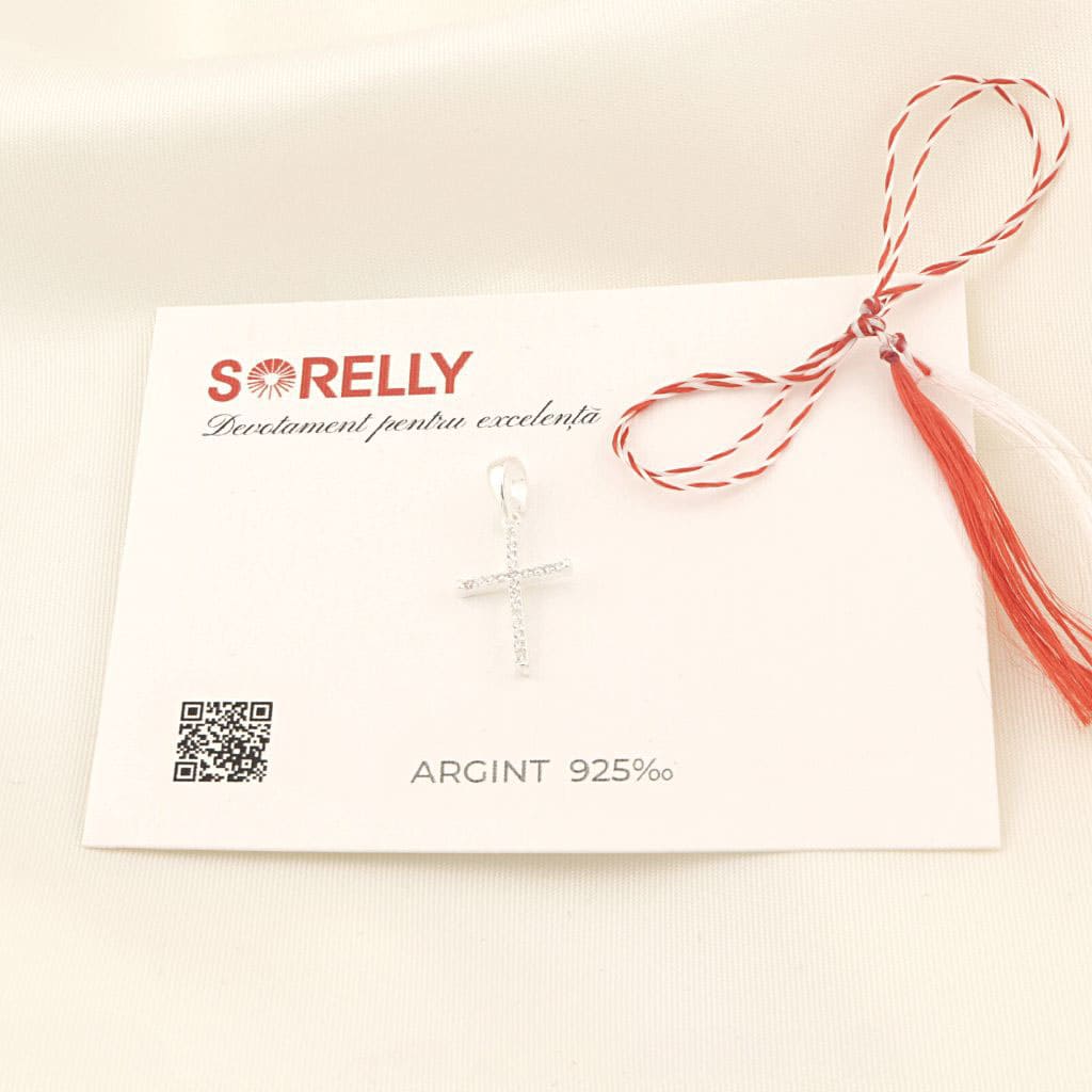 Pandantiv Argint Cruce Simpla cu Pietre Zirconia