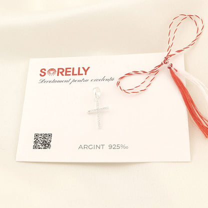 Pandantiv Argint Cruce Simpla cu Pietre Zirconia