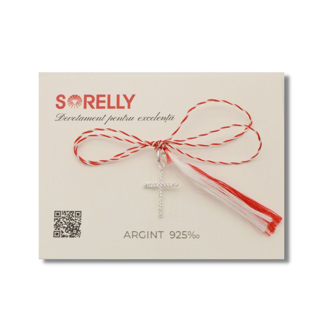 Pandantiv Argint Cruce Simpla cu Pietre Zirconia